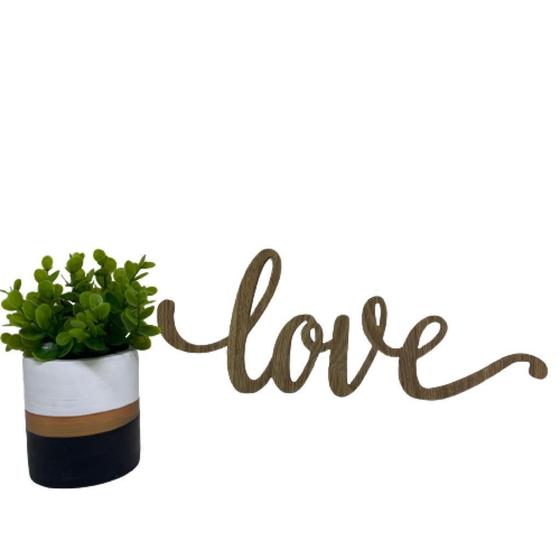 Imagem de Conjunto decorativo vaso cerâmico com listra e palavra love