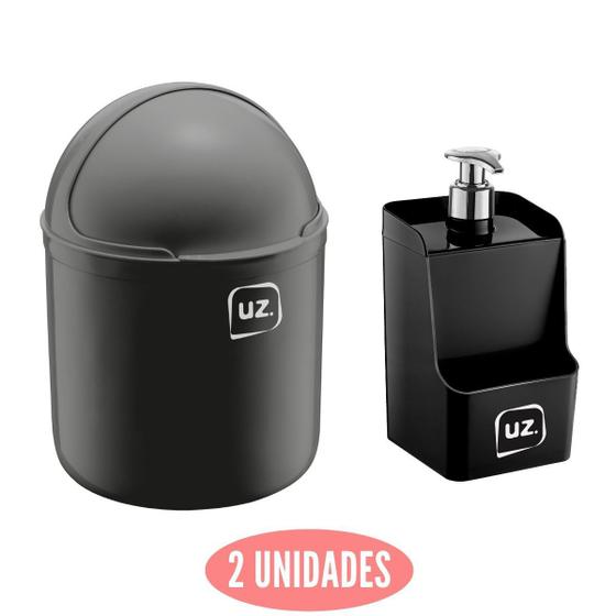 Imagem de Conjunto Dispenser e Lixeira Preto Cozinha Posta UZ