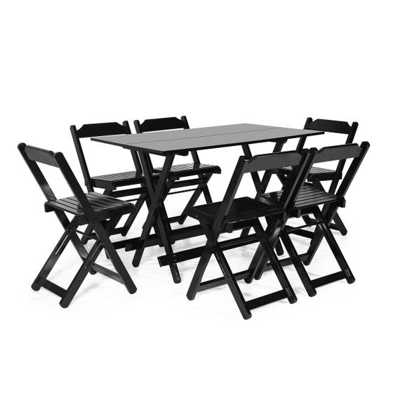 Conjunto Dobrável 120 x 70 com 6 Cadeiras Preto - Móveis Britz Menor preço em Conjunto Dobrável 120 x 70 com 6 Cadeiras Preto - Móveis Britz