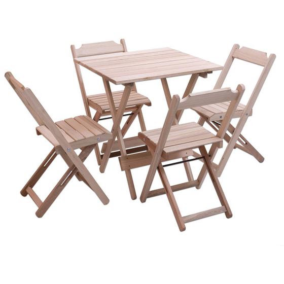 Conjunto Dobrável de Mesa 70x70 e 4 Cadeiras Em Madeira Eucalipto Sem Pintura Marcenaria Real Menor preço em Conjunto Dobrável de Mesa 70x70 e 4 Cadeiras Em Madeira Eucalipto Sem Pintura Marcenaria Real