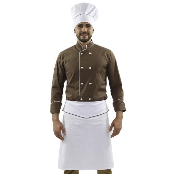 Imagem de Conjunto Dólmã Chapéu e Avental Chef de Cozinha