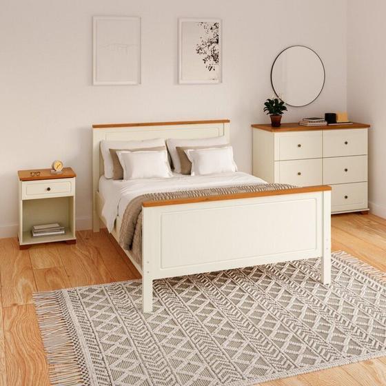 Imagem de Conjunto Dormitório 1 Cama Casal 1 Mesa de Cabeceira 1 Cômoda Ananda CabeCasaMadeiraMadeira Imbuia/Offwhite