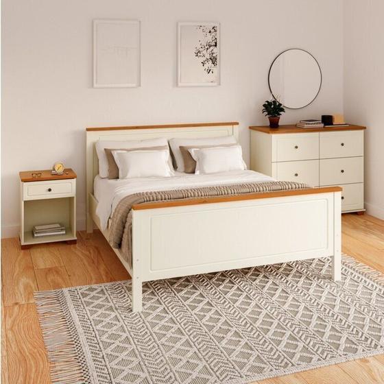 Imagem de Conjunto Dormitório 1 Cama Queen 1 Mesa de Cabeceira 1 Cômoda Ananda Cabecasamadeiramadeira