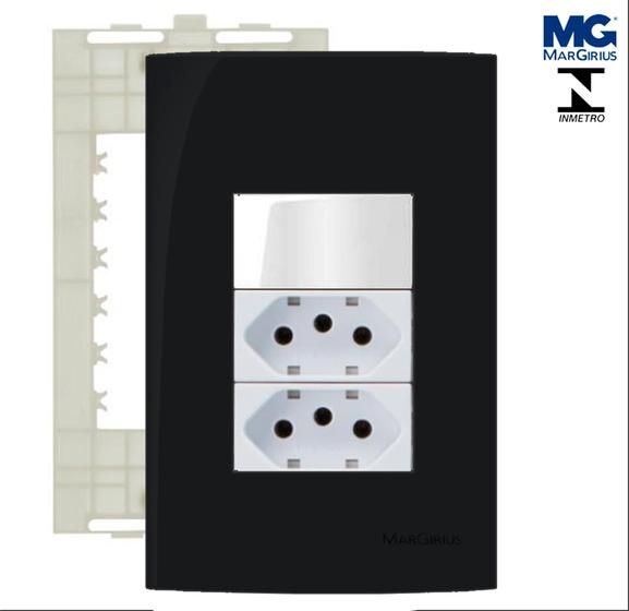 Conjunto Duas Tomadas 250v 10a + Interruptor Simples 4x2 Ebony Clean ...
