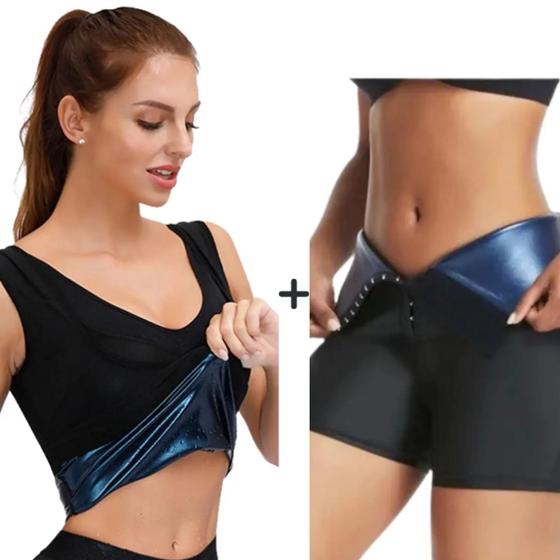 Imagem de Conjunto Efeito Sauna Feminino Queima Gordura Secar Barriga Ideal Para Presente