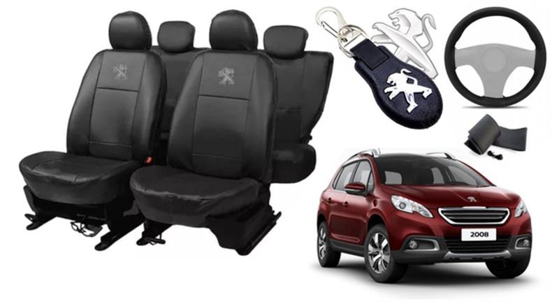 Imagem de Conjunto Elegante: Capas de Couro para Bancos Peugeot 2008 2021-2024 + Capa de Volante + Chaveiro