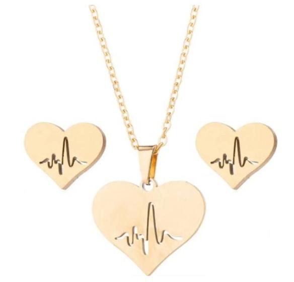 Imagem de  Conjunto Elegante Coração com Linha da Vida  Colar e Brincos 