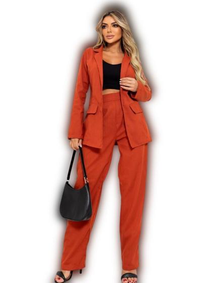 Imagem de Conjunto Elegante Feminino Blazer Alongado Calça Pantalona