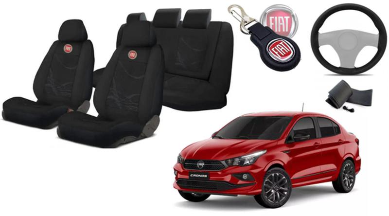 Imagem de Conjunto Elegante Fiat Cronos 2018 + Capas Tecido, Volante e Chaveiro - Proteção Premium