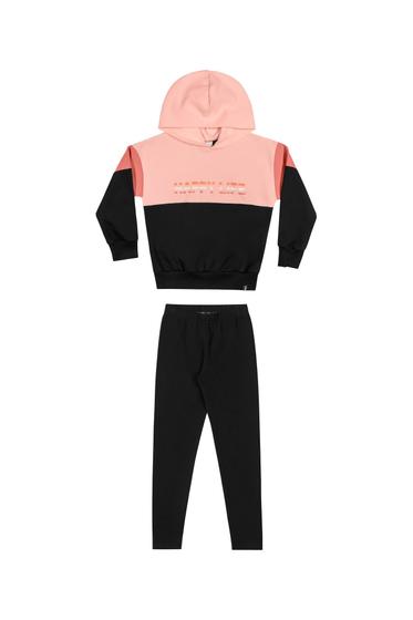 Imagem de Conjunto Elian Moletom Happy Life Rosa com Preto Cód: 575