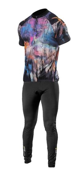 Imagem de Conjunto Elite Camisa Preto Colorido Calça Preto Ciclismo