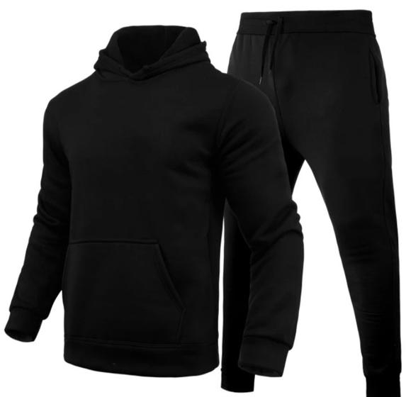 Imagem de Conjunto em Moletom flanelado blusa com bolso canguro e capuz  masculino e com calça com cordão