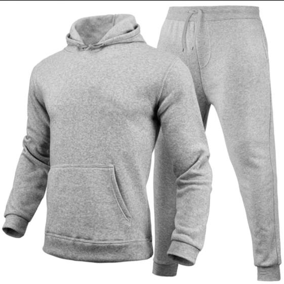Imagem de Conjunto em Moletom flanelado blusa com bolso canguro e capuz  masculino e com calça com cordão