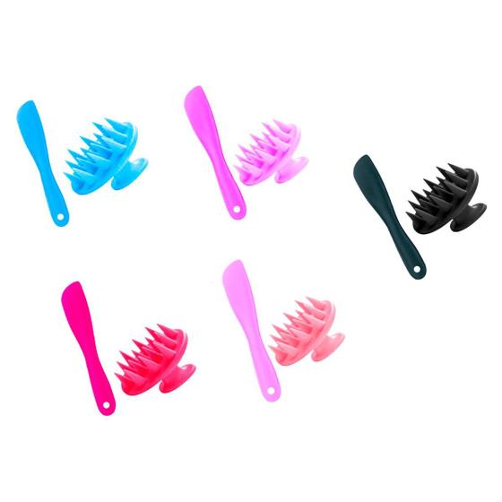 Imagem de Conjunto Escova Massageadora De Silicone Para Shampoo Limpeza De Couro Cabeludo + Espátula Multiuso Profissional KUAILE BIJUX