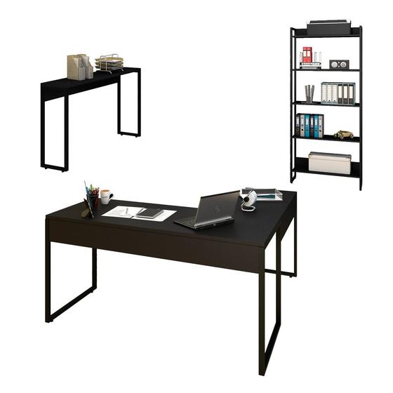 Imagem de Conjunto Escritório 3 peças Mesa em L Estante e Aparador Studio Industrial M18 Preto - Mpozenato