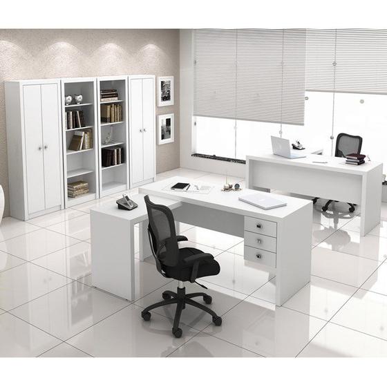Conjunto Escritorio Completo 06 Peças CJ27 Branco Tecno Mobili Menor preço em Conjunto Escritorio Completo 06 Peças CJ27 Branco Tecno Mobili