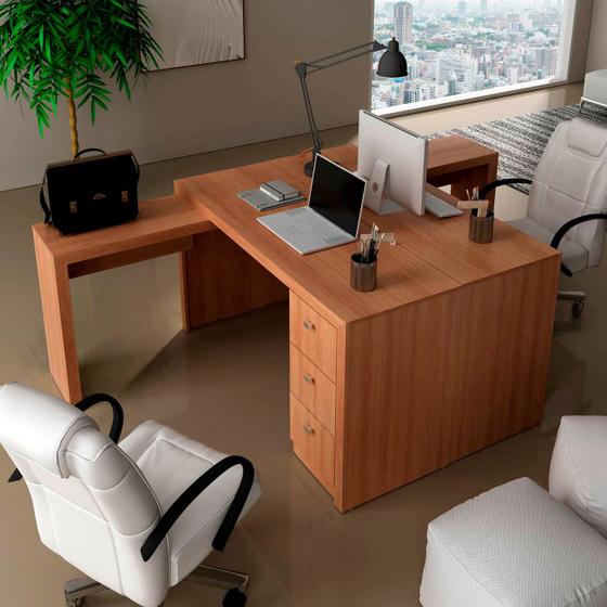Imagem de Conjunto Escritório Completo Com 2 Mesas em L e 6 Gavetas