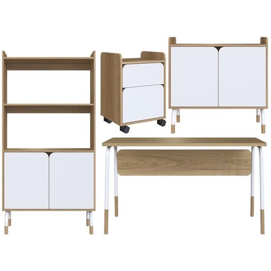 Imagem de Conjunto Escritorio Home Office 4 Peças 279X88X98X96X97 Branco Hanover Artesano