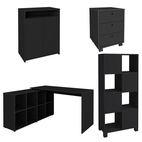 Imagem de Conjunto Escritório Home Office 4 Peças Side A06 Preto - Mpozenato