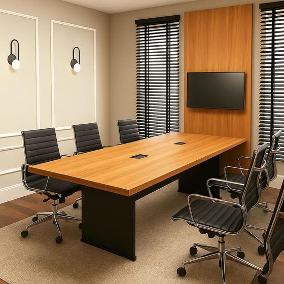 Conjunto Escritório Mesa de Reunião 2,50m e Painel p/ TV F5 Menor preço em Conjunto Escritório Mesa de Reunião 2,50m e Painel p/ TV F5