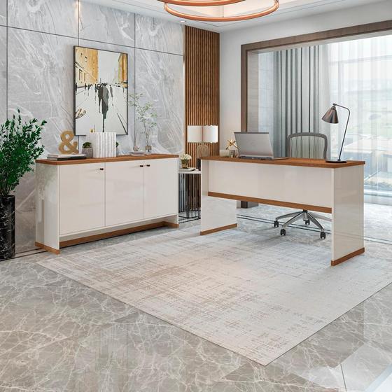 Conjunto Escritório Office Mesa e Buffet Berlin - ViaNossa Menor preço em Conjunto Escritório Office Mesa e Buffet Berlin - ViaNossa