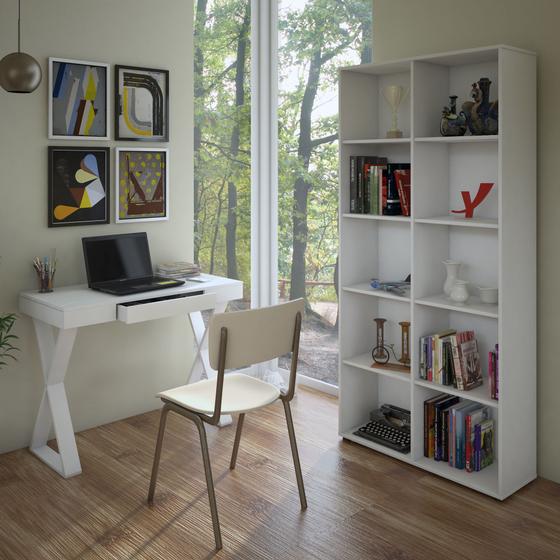 Imagem de Conjunto Escrivaninha com 1 Gaveta Veneza e Estante com 10 prateleiras Clean 900X1878 Branco