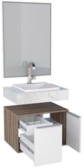 Imagem de Conjunto Espelho Bisotê + Bancada em Porcelanato + Gabinete 100% MDF Com Gaveta Dupla Puxadores em Aluminío Gaveta Com Divisor de Objetos e Dobradiças