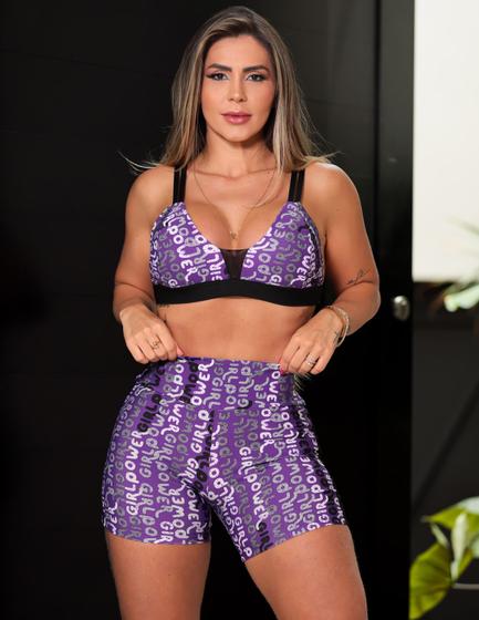 Imagem de Conjunto Esportivo Estampado Feminino com Top e Short com Tela nas Laterais - Fitmoda