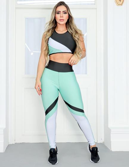 Imagem de Conjunto Esportivo Feminino com Calça Legging e Cropped com Recorte Colorido