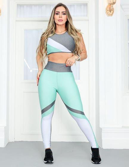 Imagem de Conjunto Esportivo Feminino com Calça Legging e Cropped com Recorte Colorido