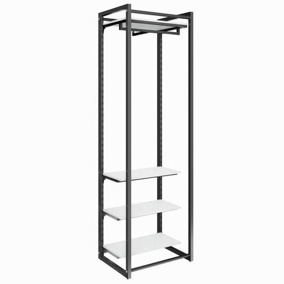 Imagem de Conjunto Estante Com Prateleira De Cremalheira Central Com 4 prateleiras e 1 cabideiro 64 cm Comac