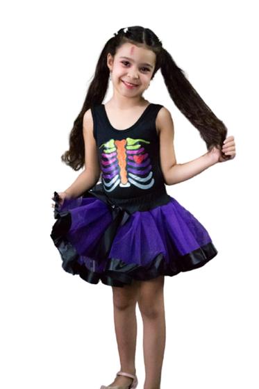 Imagem de Conjunto Fantasia Infantil Body e Saia Halloween Bruxa Esqueleto (Tam 1 ao 10) COD.000306