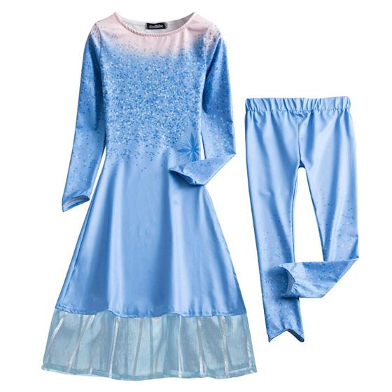 Imagem de Conjunto Fantasia Infantil Calça e Blusa Temático Princesas Azul Frozen Elsa Anna