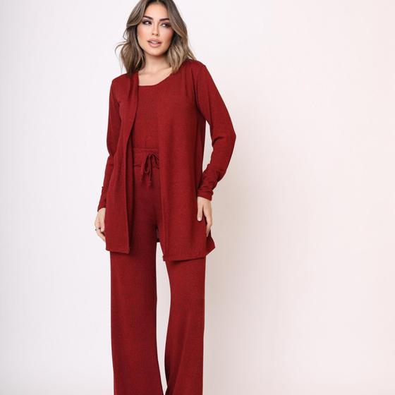 Imagem de Conjunto Feminina Calça Pantalona Regata E Cardigan Conjunto 3 peças