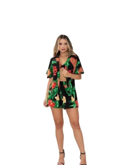 Imagem de Conjunto Feminina (kimono+short+cropped) Estampas Florais