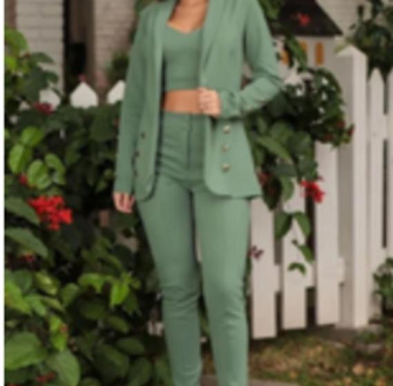 Conjunto feminino 3 pçs blazer calça e cropped Menor preço em Conjunto feminino 3 pçs blazer calça e cropped