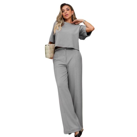 Imagem de Conjunto feminino alfaiataria elegante calça e blusa casual