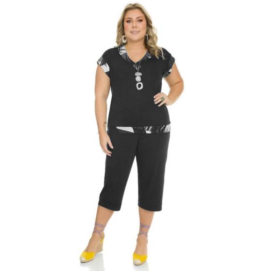 Imagem de Conjunto Feminino Blusa Baby Look e Calça Pantacourt com Estampa Plus Size