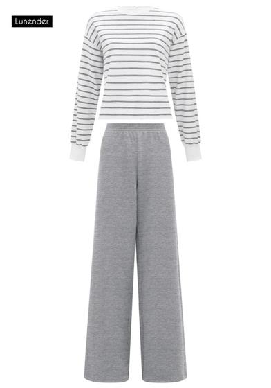 Conjunto Feminino Blusa Listrada e Calça Moletom Lunender 69385