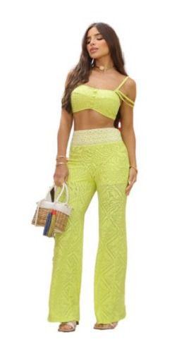 Imagem de Conjunto Feminino Calça Pantalona Cropped Alça Botão Forrado