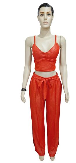 Imagem de Conjunto feminino calça pantalona cropped duna brilhante