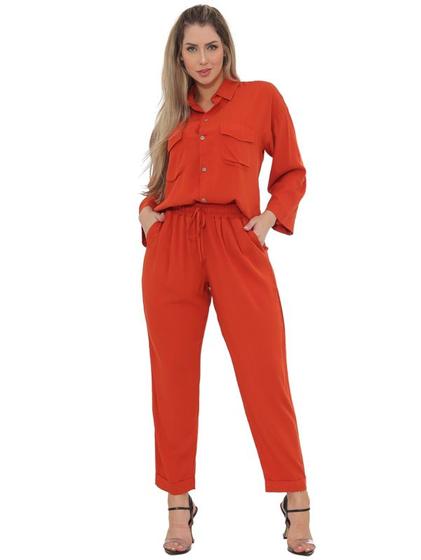 Imagem de Conjunto Feminino Camisa e Calça Com Elástico Tendência Verão