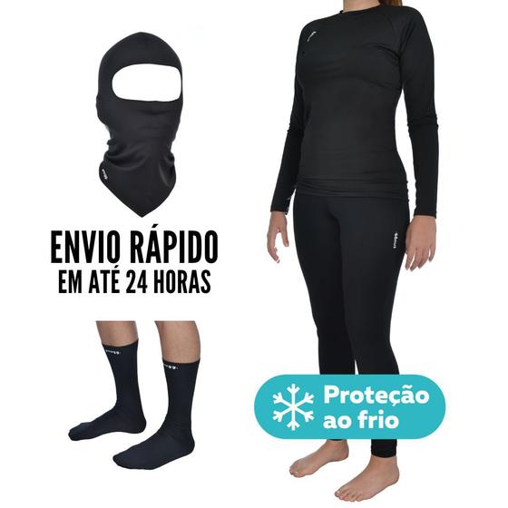 Imagem de Conjunto Feminino Camiseta Calça Térmica Meia e Balaclava