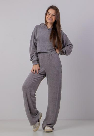 Imagem de Conjunto Feminino Casual De Lanzinha Cropped Com Capuz E Calça Pantalona Outono Inverno RLC Modas