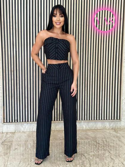 Calça Preta Calca Listrada Feminina Conjunto Feminino Cropped C