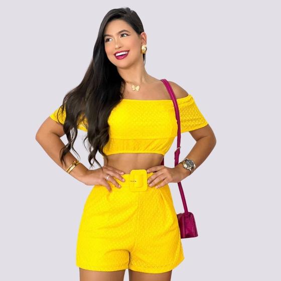 Imagem de Conjunto Feminino Cropped Ciganinha Short Com Cinto 0266