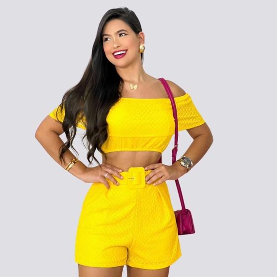 Imagem de Conjunto Feminino Cropped Ciganinha Short Com Cinto 0266