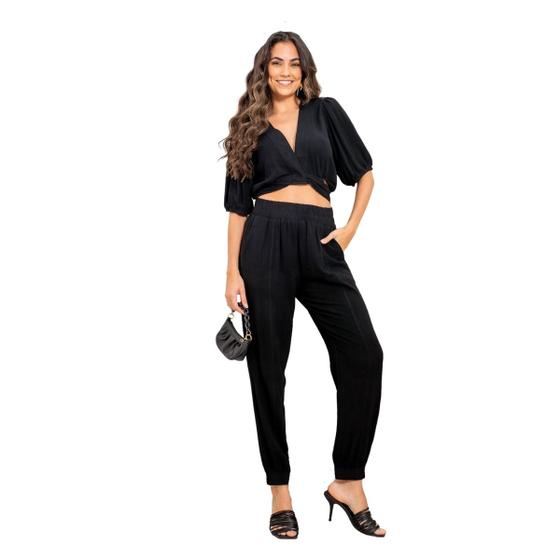 Imagem de Conjunto Feminino Cropped e Calça em Linho com Viscose Premium