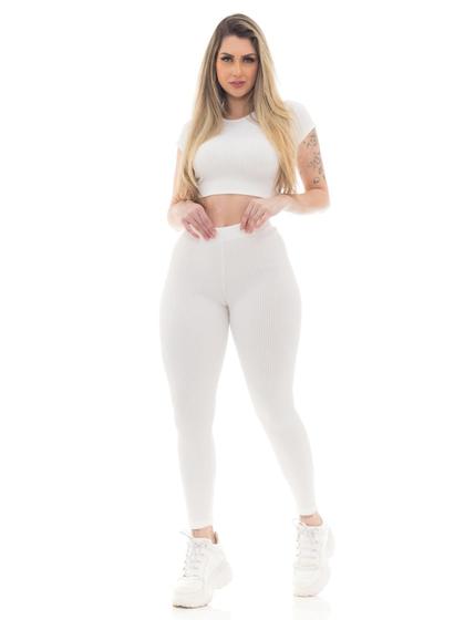 Imagem de Conjunto Feminino Cropped e Calça Malha Canelada Premium