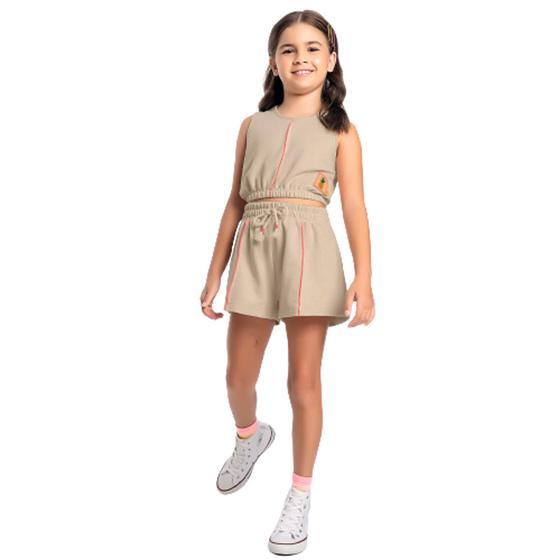 Imagem de Conjunto Feminino Cropped e Short Infantil Juvenil Flocado Verão 3216